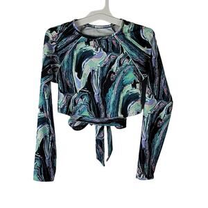 All In Motion Long Sleeve Crop Stretch Swim Top, Paint Swirl, Size S, NWT